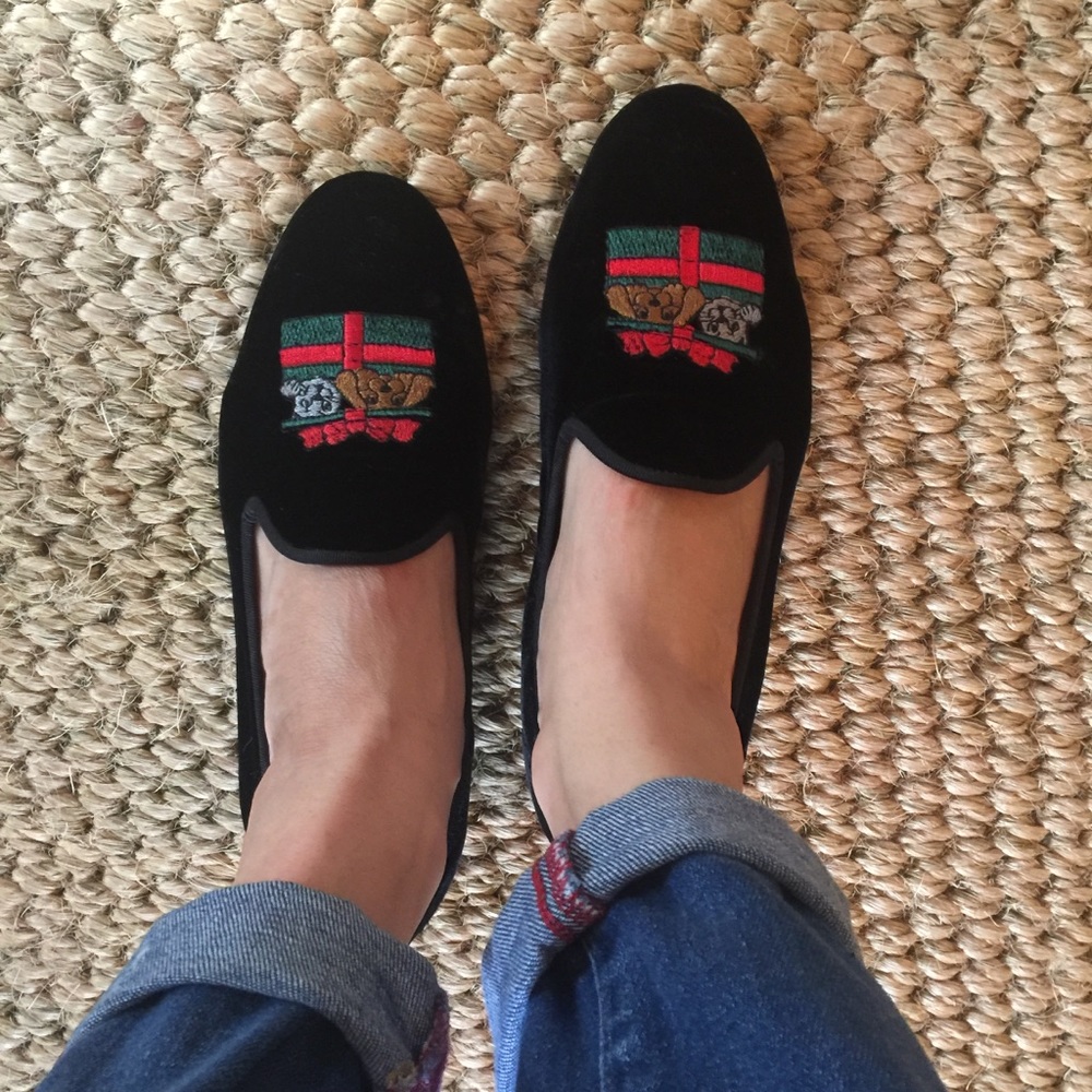 Zalo BLACK velvet dog/cat gift embroidered loafers